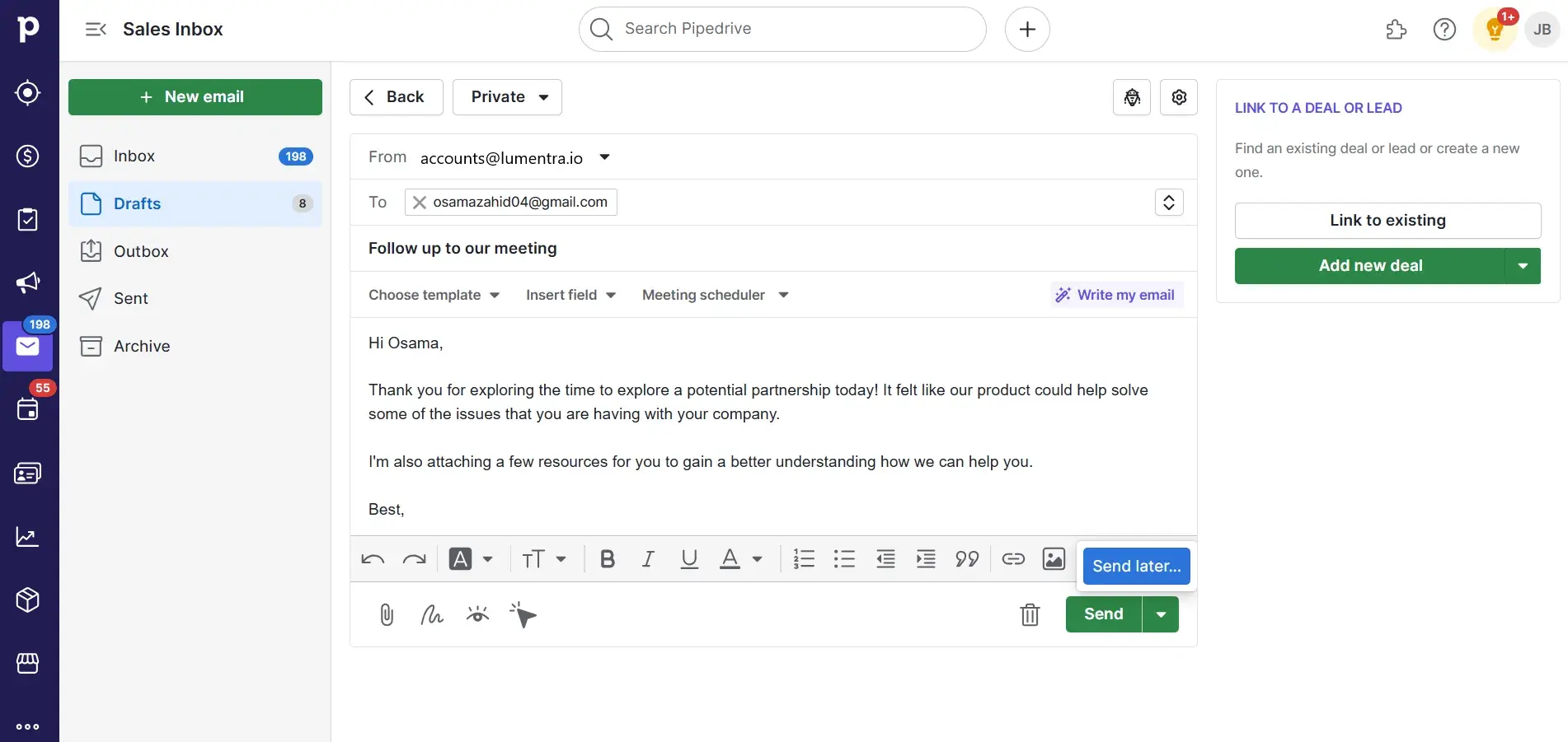 sales tool for small businesses - pipedrive sales inbox